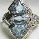 Vintage Aquamarine Ring Aquamarine Engagement Ring Art Deco Aquamarine Ring Belais Filagree Ring in 14k White Gold