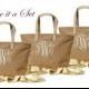 Monogrammed Natural Color Jute Bridesmaid Totes Bags Set of 7 - Personalized Burlap totes - Beige, Sand, Beach, Tropical - jute summer purse