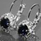 Dark Blue Halo Crystal Earrings Swarovski Dark Indigo Silver Earrings Dark Navy Blue Leverback Small Earrings Bridal Bridesmaid Blue Jewelry - $21.90 USD