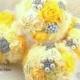 Bridesmaids Bouquets, Yellow, Silver, White, Brooch Bouquets, Maid of Honor, Pearls, Crystals,Elegant Wedding, Vintage Style, Garden, Summer