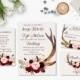 Deer Antlers Burgundy Printable Wedding Invitation Suite Marsala Floral Autumn Wedding Invite Set Skull Horns Fall Digital Invite - WS035