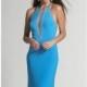 Turq Beaded Sheer Slim Gown by Dave and Johnny - Color Your Classy Wardrobe