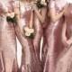 Sparkly Rose Gold Sequins Bridesmaid Dresses 2016 Jewel Short Sleeves Mermaid Long Bridesmaid Gowns Bling Bling Wedding Party Gowns