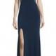 Sleeveless V-Neck Lace Illusion Gown, Navy