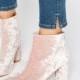 Daisy Street Pink Crushed Velvet Point Heeled Ankle Boots At Asos.com