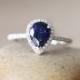 14K White Gold Ring*6*8mm Sapphire Ring*Pear Cut Sapphire Wedding &Engagement Ring*Promise Ring*Anniversary Ring*Gemstone Ring