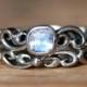Moonstone engagement ring set - rainbow moonstone ring - antique look wedding set - bezel engagement ring - silver rings - water swirl