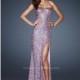 Light Blue La Femme 18840 - High Slit Sequin Dress - Customize Your Prom Dress
