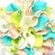 WEDDING BOUQUET - Calla Lily Wedding Bouquet , Turquoise , Blush Pink , Light Geen and White Calla lily Bouquet