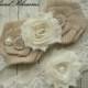 IVORY Bridal Garter Set - Keepsake & Toss Garters - Burlap Chiffon Flower Pearl Lace Garters - Rustic Country Wedding - Cream Lace Garder