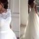 Round Neck V-neck Illusion Lace Tulle Lace Up Wedding Dresses, WD0214