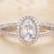 Halo Engagement Ring Oval Cut White Sapphire White Gold Bridal Set Wedding Rings Mirco Pave Diamond Ring Bridal Ring Set Anniversary Promise