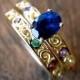 Blue Sapphire Engagement & Wedding Ring in 18K Yellow Gold with Colored Birthstones Emerald Amethyst Garnet Size 9