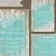 Lace Wood Wedding Invitation 3 Piece Suite Reception Response RSVP Chic Beach Aqua DIY Digital or Printed - Willow Style