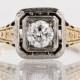 Antique Engagement Ring - Antique 1920s 14k Yellow & White Gold Filigree Diamond Engagement Ring
