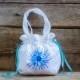 Linen Girl Handbag, Embroidered Wedding Sachet, Small Handmade Blue Flower Bag, White, Rustic Party Bag