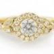 Diamond Engagement Ring with Pave Diamonds Halo "Rome Crown" -  14k Yellow Gold