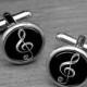 Silver Music note Cufflinks ,Bass Clef ,Musician Personalized Tie clips,Gifts for him,Men's Jewelry,Gift Box included,Keepsake for father