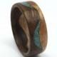 Wooden Ring Handcrafted In two kind of  Walunt wood with Offset Turquoise Inlay