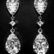 Bridal Crystal CZ Earrings Clear Crystal Teardrop Earrings Swarovski Rhinestone Wedding Earrings Sparkly CZ Chandelier Delicate Earrings - $30.90 USD