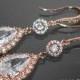 Rose Gold Crystal Bridal Earrings Cubic Zirconia Chandelier Wedding Earrings Rose Gold Dangle CZ Earrings Sparkly Bridal Crystal Jewelry - $39.90 USD