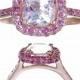 Pink Topaz Rose Gold Cushion Engagement Ring with Pink Sapphires Handset