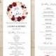 Floral Wedding Program Template, Printable Wedding Program, Bohemian Rustic Chic Burgundy Rose, Wedding Print DIY PDF Instant Download