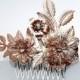 Rose Gold Flower Hair Comb, Bridal Hair Comb, Silver Wedding Comb, Crystal Floral Headpiece, Gold Hair Comb, Hair Accessories - $29.00 USD