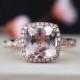 Art Deco 8mm Cushion Cut Morganite Engagement Ring Pave Half Eternity Diamonds Wedding Ring 14K Rose Gold Engagement Ring