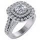 Double Halo Diamond Engagement Ring, Halo Diamond Engagement Ring, 2.4 Carat Diamond Engagement Ring. Split Shank Engagement Ring