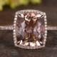 Valentine's gift 4.4ct cushion pink morganite engagement ring,14k rose gold HALO diamond wedding band,bridal promise ring,10x12mm Gemstone