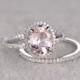 2pcs Morganite Bridal Ring Set,Engagement ring White gold,Diamond wedding band,14k,6x8mm Oval Cut,Split shank Promise Ring,matching band