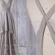2017 Light Gray Chiffon Zoho Bridesmaid Dress with Ruffle, V Neck Wedding Dress Train, Off White Lace Back Prom Dress Full Length (L241)