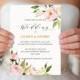 Peony Wedding Invitation Template, Printable Floral Wedding Invitation, 5x7" Watercolor Elegant Wedding Invites, DIY PDF Instant Download