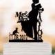 Personalized Wedding Cake topper with cat, mr and mrs, date, bride and groom silhouette , custom name cake topper for wedding