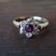 Antique 9K Burmese Ruby and European Cut Diamond Cluster/Halo Engagement Ring in Rose Gold
