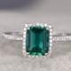 6x8mm Emerald Engagement ring White gold,.23ct Diamond wedding band,14k,Emerelad Cut Treated Emerald,Green Gemstone Promise Ring,Bridal