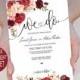 Burgundy Flowers Watercolor Floral We do Wedding Invitation Template 5 piece Suite-DIY Printable Invitations-PDF-Download Instantly 