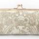 Metallic silver and gold Alencon Lace Bridal Clutch in Ivory 8-inches