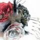Steampunk corsage or boutonniere in silver, red & black handcrafted paper flowers - $15.99 USD