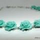 Turquoise Rose necklace Turquoise flowers Floral jewelry Gift Handmade Cold porcelain Wedding Jewelry Gift for her for Mom