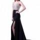Sheath-Column V-Neck Court Train Chiffon Black Sleeveless Open Back Prom Dresses - Top Designer Wedding Online-Shop