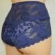Handmade blue,crotchless panties,lace,high waist,wedding,shorts,lace panties,sexy lingerie woman,night thong,underwear