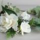Gardenia and eucalyptus silk flower crown, wedding crown