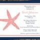 Nautical Bridal Shower Invitations, Beach, Stripes, Wedding, Set of 10 Printed Cards, FREE Shipping, NASNC, Nautical Starfish Navy Coral