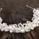 bridal tiara, ivory headband, wedding head piece, pearl and rhinestone halo, brides accessories, gift for her - $32.00 USD