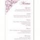 Wedding Menu Template DIY Menu Card Template Editable Text Word File Instant Download Eggplant Menu Card Floral Menu Printable Menu 4x7inch - $6.90 USD