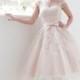 Frosty Pink Modest Retro Tea Length Wedding Dress DV2076