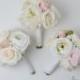 Bridesmaid Bouquet, Cream, Ivory, Blush Peony and Rose, Bridesmaid Bouquets, Pearls, Wedding Flowers, Silk Flower Bouquet, Wedding Set