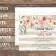 Pink Floral Bridal Shower, Striped Peach and Taupe Bridal Shower Invitations, Vintage Floral, Pink and Peach Flowers, Watercolor Flowers